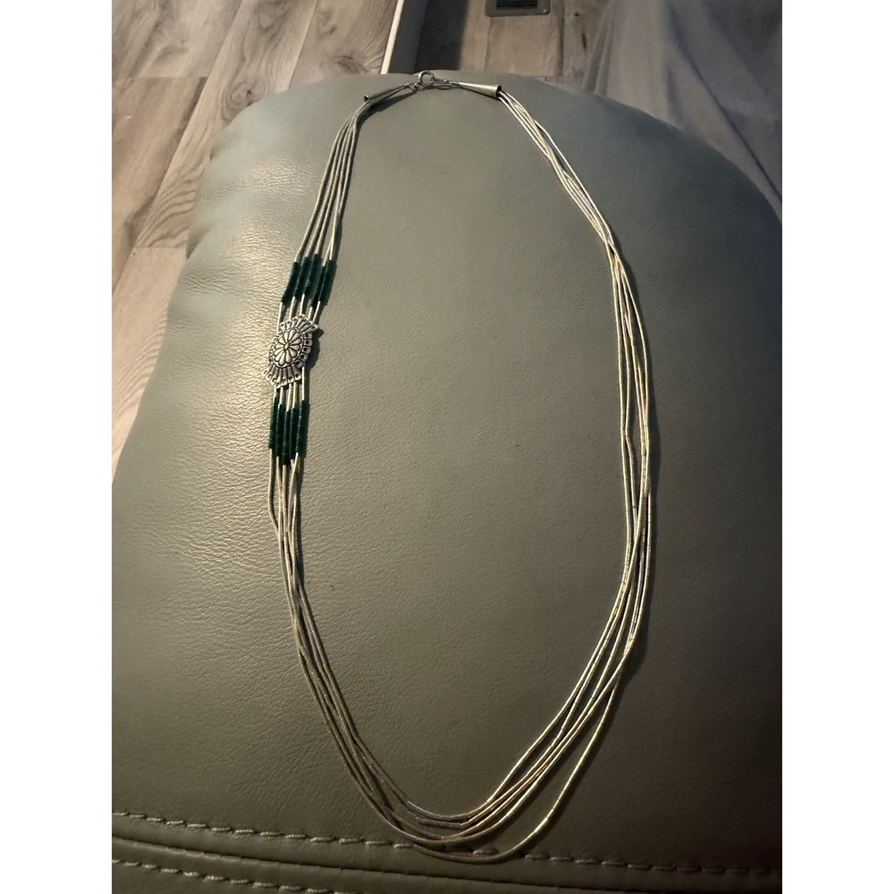 Pretty Carolyn Pollack Sterling Green Malachite Liquid Strand Necklace 24" #435